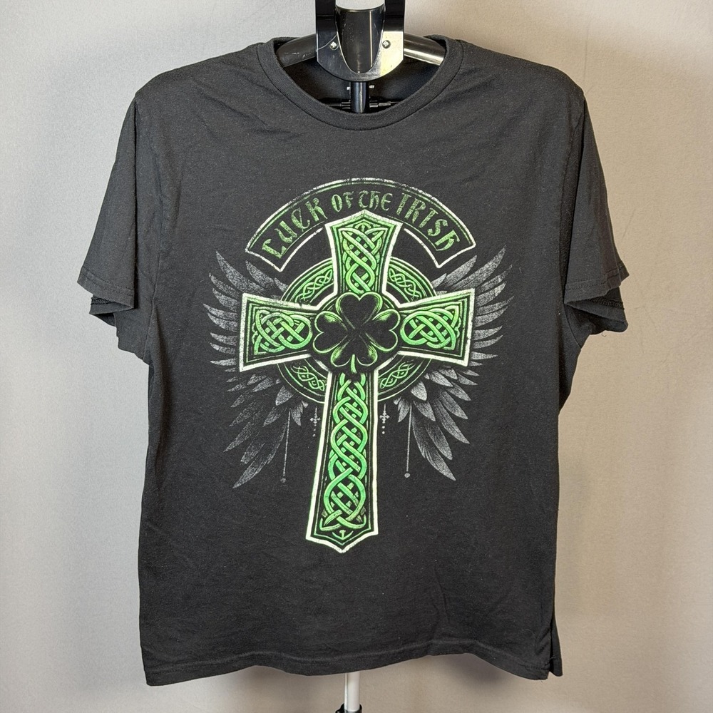 Way To Celebrate! Shirt Mens XL Black Celtic Cross Shamrock Tee St Patrick's Day
